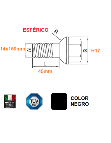 Tornillo Esférico "NEGRO" 14x150x45mm...