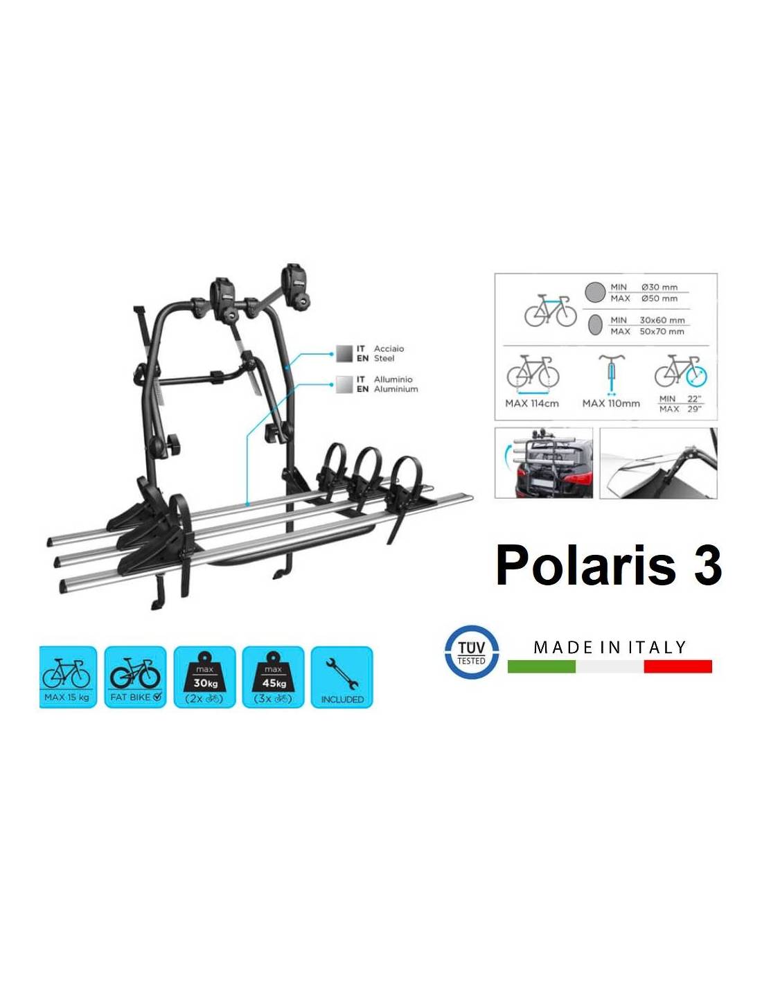 Portabicicletas Orion + Barras Techo VDP Para BMW X5 (F15) 2014 - Juego 3 Soporte Bicis Y Portaequipajes