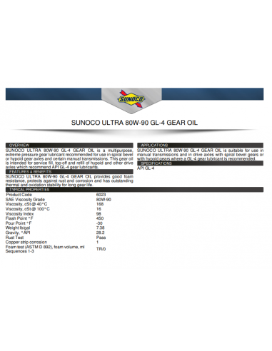 Aceite Transmisión 80w90 GL4 SUNOCO -...