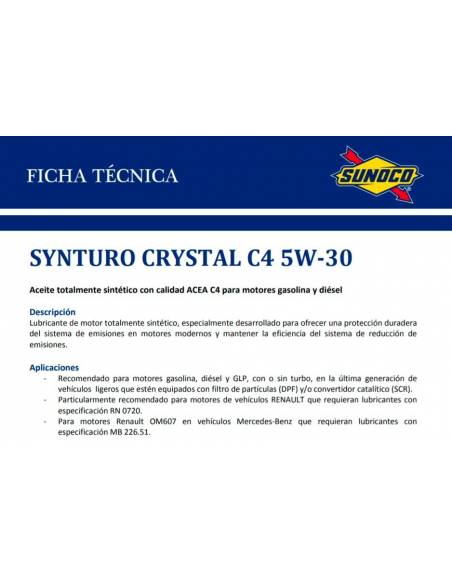 Aceite 5w30 Sintético C3 SUNOCO SYNTURO MISTRAL