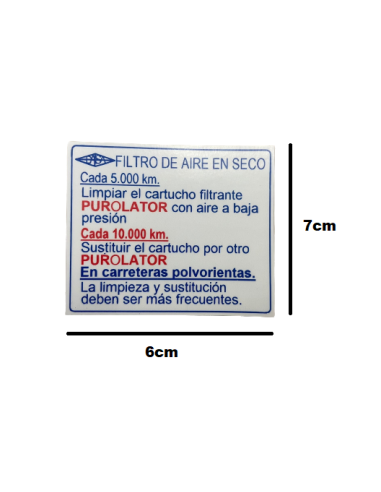 Pegatina "Filtro de Aire en SECO"...